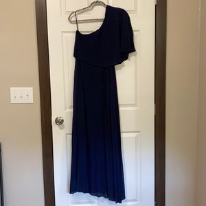 SHEIN One shoulder pleated cape maxi dress